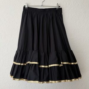 Vintage Malco Modes Skirt Womens Small Black Gold Ruffle Square Dance 70s USA